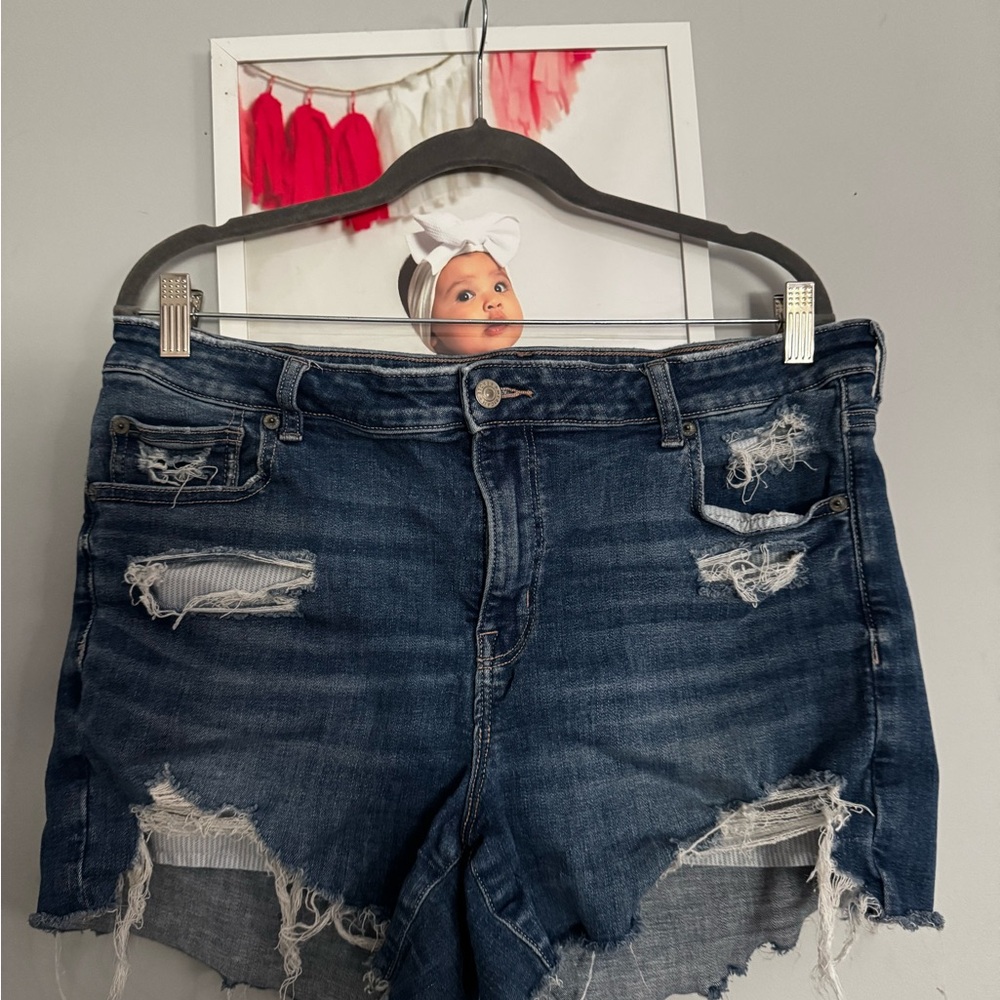 American Eagle Outfitters Dark Blue Distressed Jean Shorts